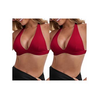 2 Packs Women's Halter Neck Plunge Wirefree Sports Bras Backless Cozy Workout Fitness Bralette
