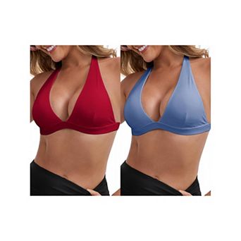 2 Packs Women's Halter Neck Plunge Wirefree Sports Bras Backless Cozy Workout Fitness Bralette