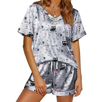 Ekouaer Silk Pajama for Women Short Sleeve Pj Set Two Piece Soft Sleepwear Loungewear Casual