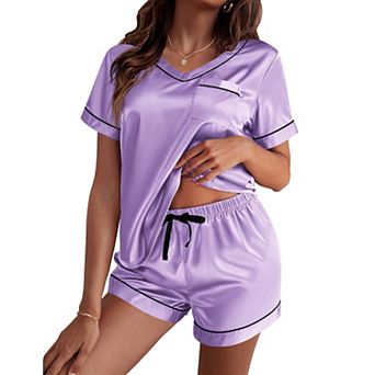 Ekouaer Silk Pajama for Women Short Sleeve Pj Set Two Piece Soft Sleepwear Loungewear Casual