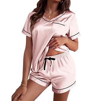 Ekouaer Silk Pajama for Women Short Sleeve Pj Set Two Piece Soft Sleepwear Loungewear Casual