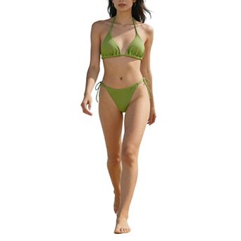 Women's Textured Halter Tie Side Bikini Set, 2 pc Ribbed Swimsuit for Beach Vacation