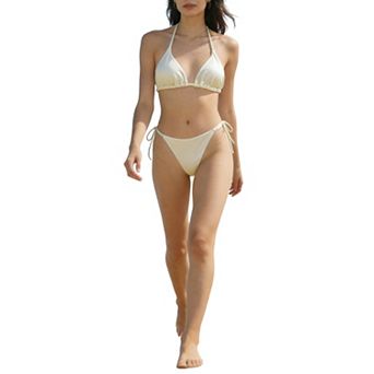 Women's Textured Halter Tie Side Bikini Set, 2 pc Ribbed Swimsuit for Beach Vacation