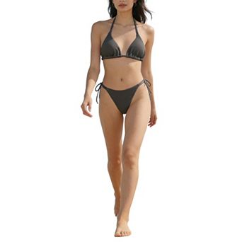 Women's Textured Halter Tie Side Bikini Set, 2 pc Ribbed Swimsuit for Beach Vacation