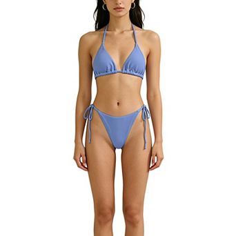 Women's Textured Halter Tie Side Bikini Set, 2 pc Ribbed Swimsuit for Beach Vacation