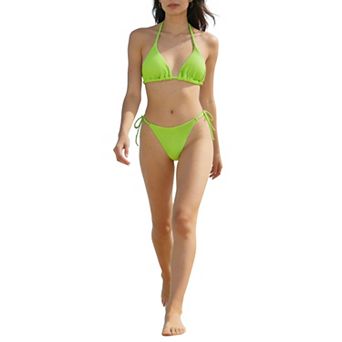 Women's Textured Halter Tie Side Bikini Set, 2 pc Ribbed Swimsuit for Beach Vacation