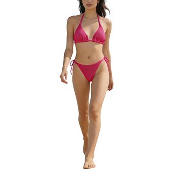 Women's Textured Halter Tie Side Bikini Set, 2 pc Ribbed Swimsuit for Beach Vacation