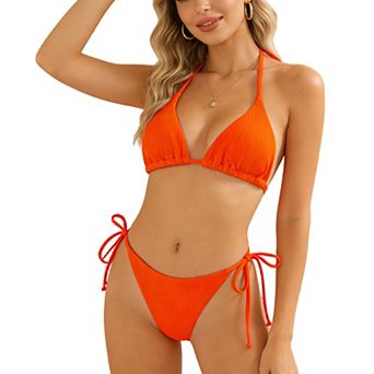 Women's Textured Halter Tie Side Bikini Set, 2 pc Ribbed Swimsuit for Beach Vacation