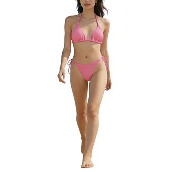 Women's Textured Halter Tie Side Bikini Set, 2 pc Ribbed Swimsuit for Beach Vacation