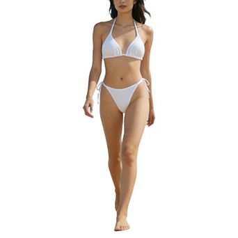 Women's Textured Halter Tie Side Bikini Set, 2 pc Ribbed Swimsuit for Beach Vacation