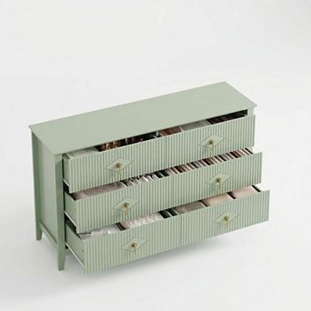ANIXOL Fluted 6-Drawer Dresser with Metal Handles, Modern Storage Cabinet