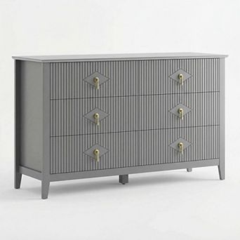 ANIXOL Fluted 6-Drawer Dresser with Metal Handles, Modern Storage Cabinet