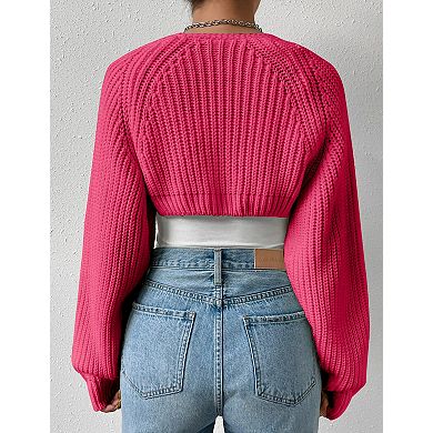 Women's Cropped Long Sleeve Shrug Cardigan Lightweight Knit Sweater