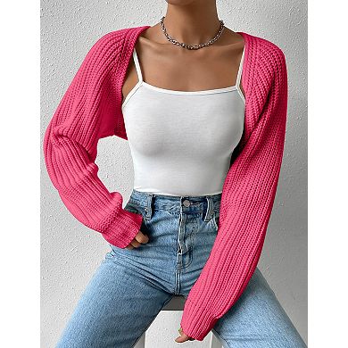 Women's Cropped Long Sleeve Shrug Cardigan Lightweight Knit Sweater