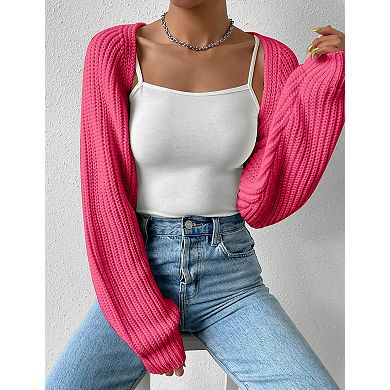 Women's Cropped Long Sleeve Shrug Cardigan Lightweight Knit Sweater