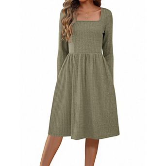 Zeagoo Women Fall Dress Long Sleeve Dresses Square Neck Sweater Dress A Line Work Dresses