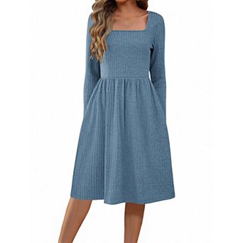 Zeagoo Women Fall Dress Long Sleeve Dresses Square Neck Sweater Dress A Line Work Dresses