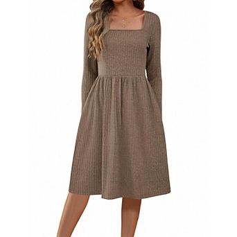 Zeagoo Women Fall Dress Long Sleeve Dresses Square Neck Sweater Dress A Line Work Dresses