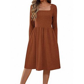 Zeagoo Women Fall Dress Long Sleeve Dresses Square Neck Sweater Dress A Line Work Dresses