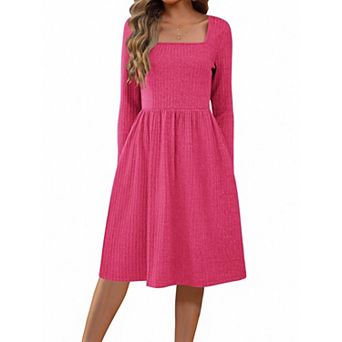 Zeagoo Women Fall Dress Long Sleeve Dresses Square Neck Sweater Dress A Line Work Dresses
