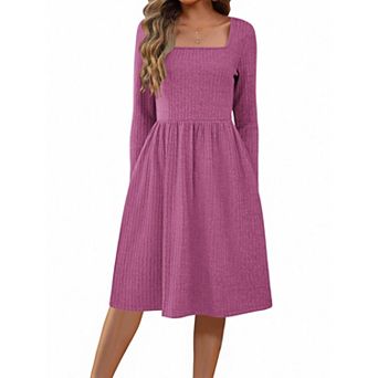 Zeagoo Women Fall Dress Long Sleeve Dresses Square Neck Sweater Dress A Line Work Dresses