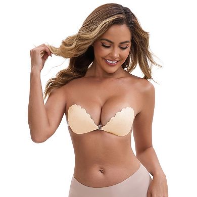 2 Packs Women's Lace Adhesive Bras Strapless Front Closure Anti-Slip Reusable Stick Nipple Covers