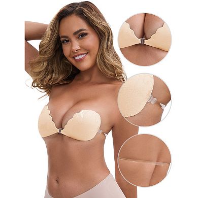 2 Packs Women's Lace Adhesive Bras Strapless Front Closure Anti-Slip Reusable Stick Nipple Covers