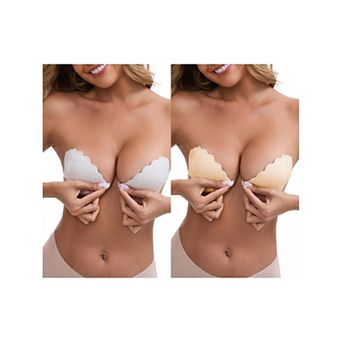 2 Packs Women's Lace Adhesive Bras Strapless Front Closure Anti-Slip Reusable Stick Nipple Covers
