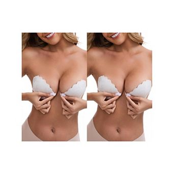 2 Packs Women's Lace Adhesive Bras Strapless Front Closure Anti-Slip Reusable Stick Nipple Covers