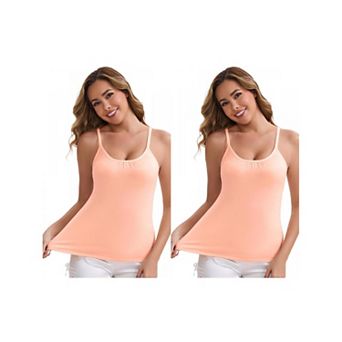 2 Packs Women's Spaghetti Straps Flowy Swing Camisole with Padded Long U-Neck Wrinkled Tank Top