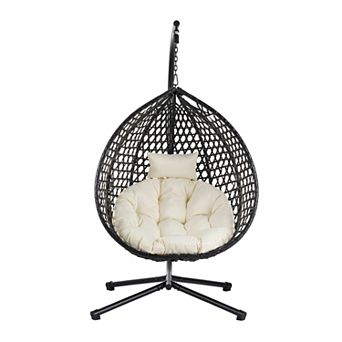 Outdoor Durable Hanging Egg Chair with Rattan Weaving and Removable Cushion
