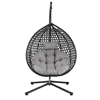 Outdoor Durable Hanging Egg Chair with Rattan Weaving and Removable Cushion