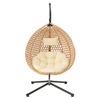Outdoor Durable Hanging Egg Chair with Rattan Weaving and Removable Cushion