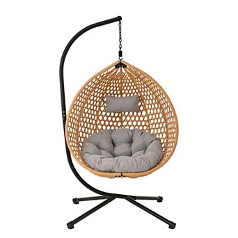 Outdoor Durable Hanging Egg Chair with Rattan Weaving and Removable Cushion