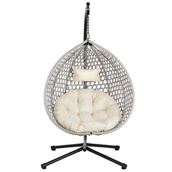 Outdoor Durable Hanging Egg Chair with Rattan Weaving and Removable Cushion
