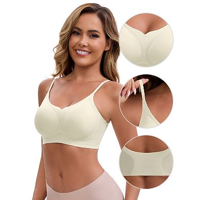 2 Packs Women's V-Neck Wireless Bras Lift Up Adjustable Spaghetti Straps Soft Seamless Bralette