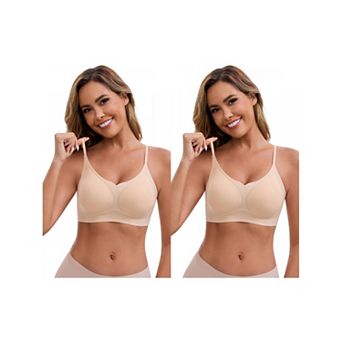 2 Packs Women's V-Neck Wireless Bras Lift Up Adjustable Spaghetti Straps Soft Seamless Bralette