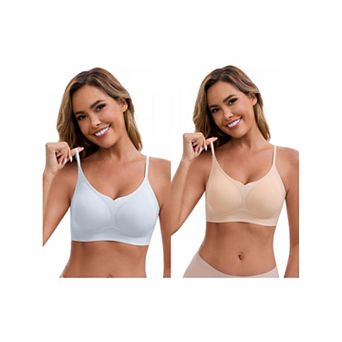2 Packs Women's V-Neck Wireless Bras Lift Up Adjustable Spaghetti Straps Soft Seamless Bralette