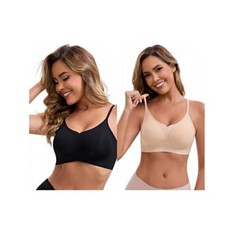 2 Packs Women's V-Neck Wireless Bras Lift Up Adjustable Spaghetti Straps Soft Seamless Bralette