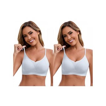 2 Packs Women's V-Neck Wireless Bras Lift Up Adjustable Spaghetti Straps Soft Seamless Bralette