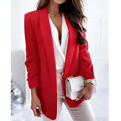 Women's Open Front Lapel Blazer, Casual Long Sleeve Work Office Suit Jacket