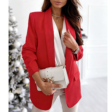 Women's Open Front Lapel Blazer, Casual Long Sleeve Work Office Suit Jacket