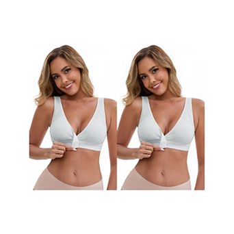 2 Packs Women's Front Closure Wireless Postpartum Lingerie V-Neck Push Up Ribbed Nursing Bras