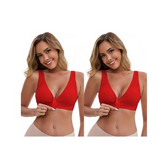 2 Packs Women's Front Closure Wireless Postpartum Lingerie V-Neck Push Up Ribbed Nursing Bras