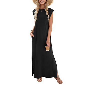 Zeagoo Women's Boho Tropical Sleeveless Maxi Dress Hawaiian Vacation Dress with Pockets