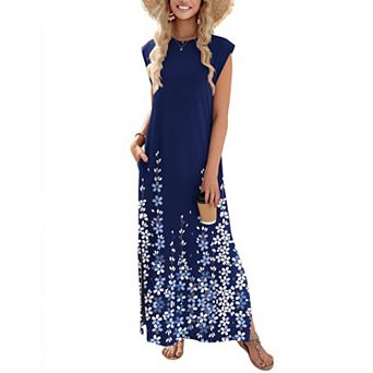 Zeagoo Women's Boho Tropical Sleeveless Maxi Dress Hawaiian Vacation Dress with Pockets