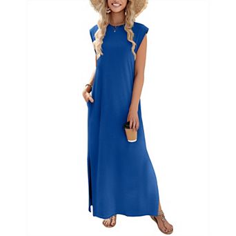 Zeagoo Women's Boho Tropical Sleeveless Maxi Dress Hawaiian Vacation Dress with Pockets