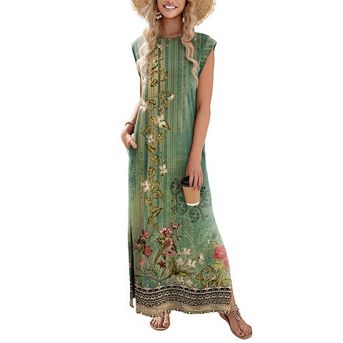 Женские платья Zeagoo Women's Boho Tropical Sleeveless Maxi Dress Hawaiian Vacation Dress with Pockets