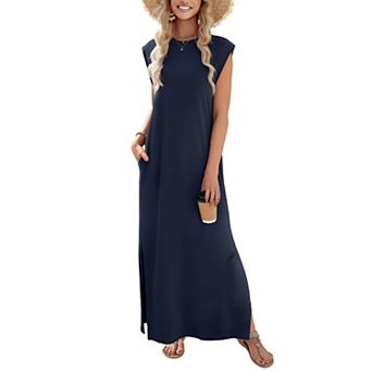 Zeagoo Women's Boho Tropical Sleeveless Maxi Dress Hawaiian Vacation Dress with Pockets
