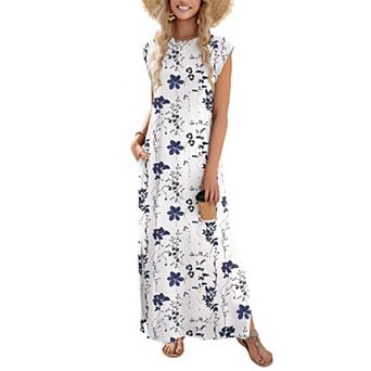 Zeagoo Women's Boho Tropical Sleeveless Maxi Dress Hawaiian Vacation Dress with Pockets